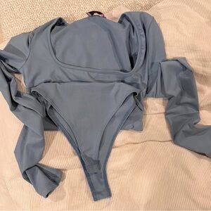 Edikted Dusty Blue Long Sleeve Scoop Bodysuit